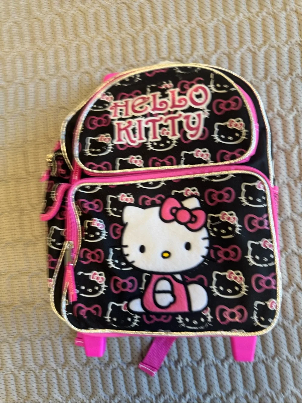 Autentic Hello Kitty Kids Rolling Backpack - Pink and Black